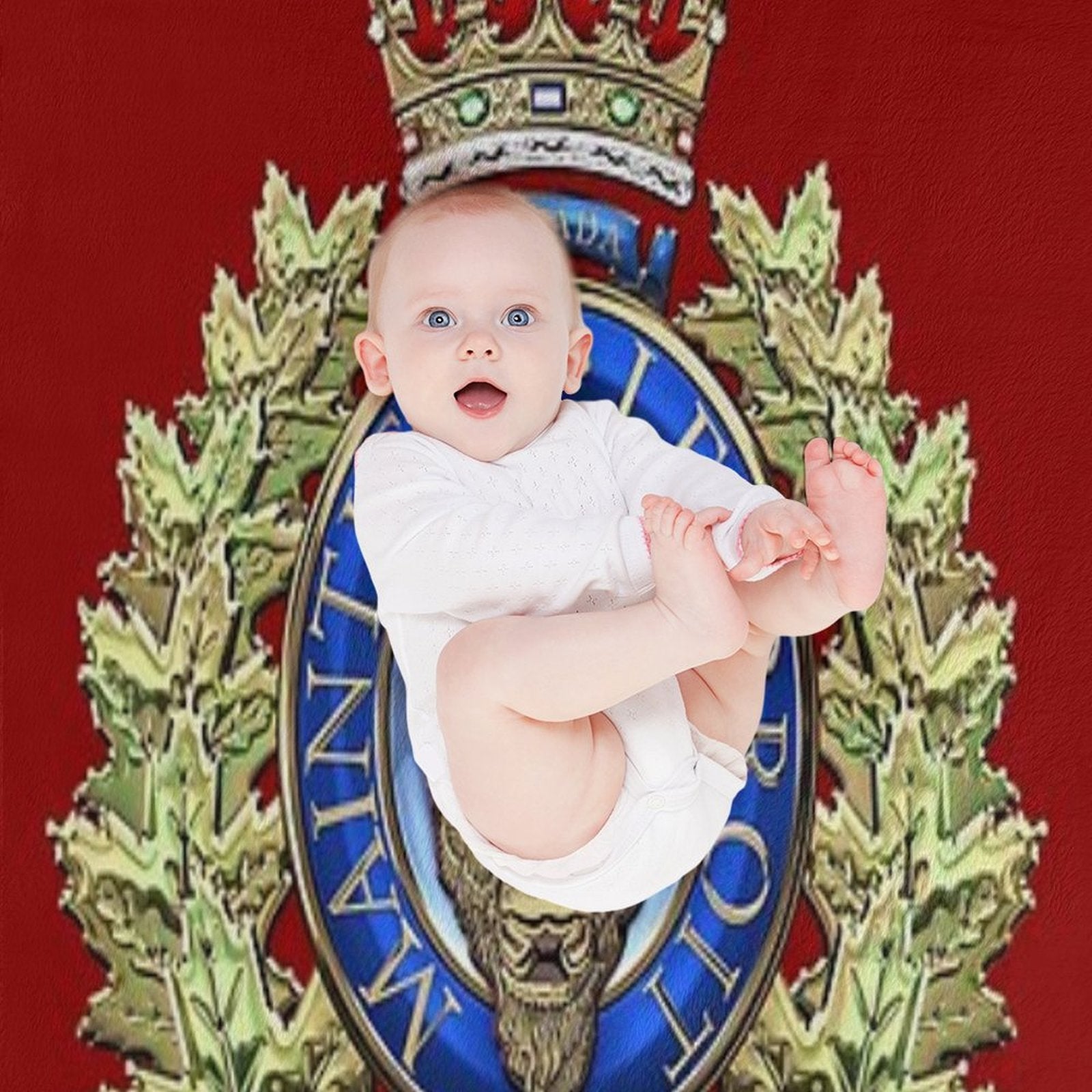 Royal Canadian Mounted Police - RCMP Badge over Red Velvet Durable Throw Blanket