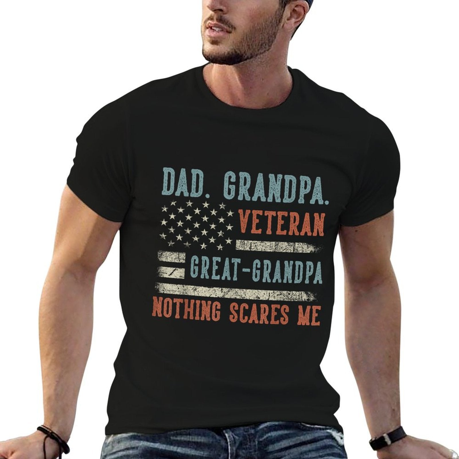 Mens Fathers Day Dad Grandpa Veteran Great Grandpa from Grandkids  Easy-care T-Shirt