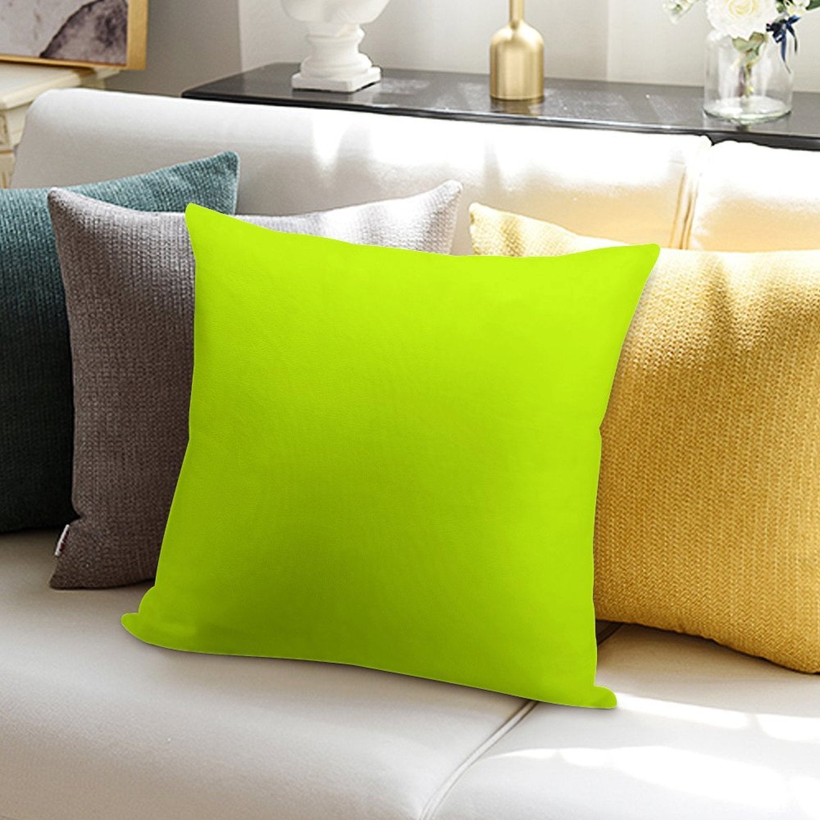 Bright Green Lime Neon Color Soft Gift Ready Throw Pillow