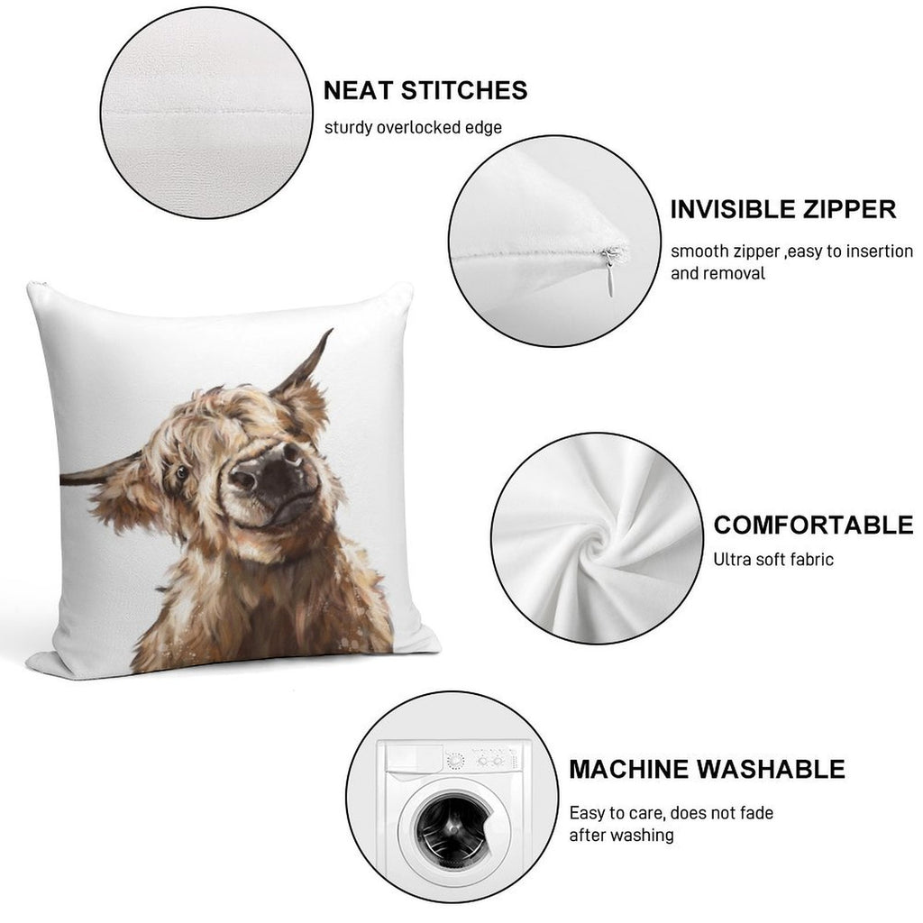 Highland Cow Soft Skin-Friendly Throw Pillow