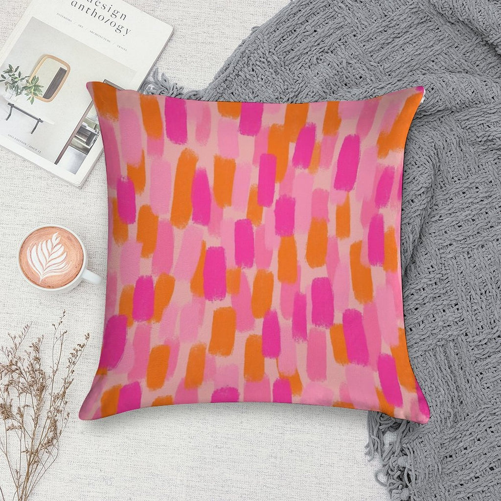 Abstract, Pink with Orange, Paint Brush Effect Soft Warmth Comfort Throw Pillow