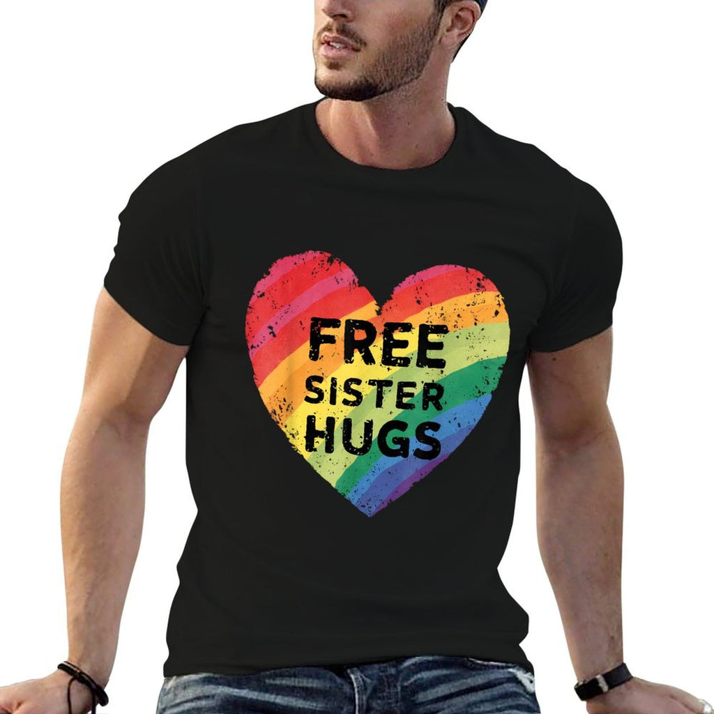 Free Sister Hugs LGBT Gay Lesbian Pride Month Rainbow  Soft T-Shirt