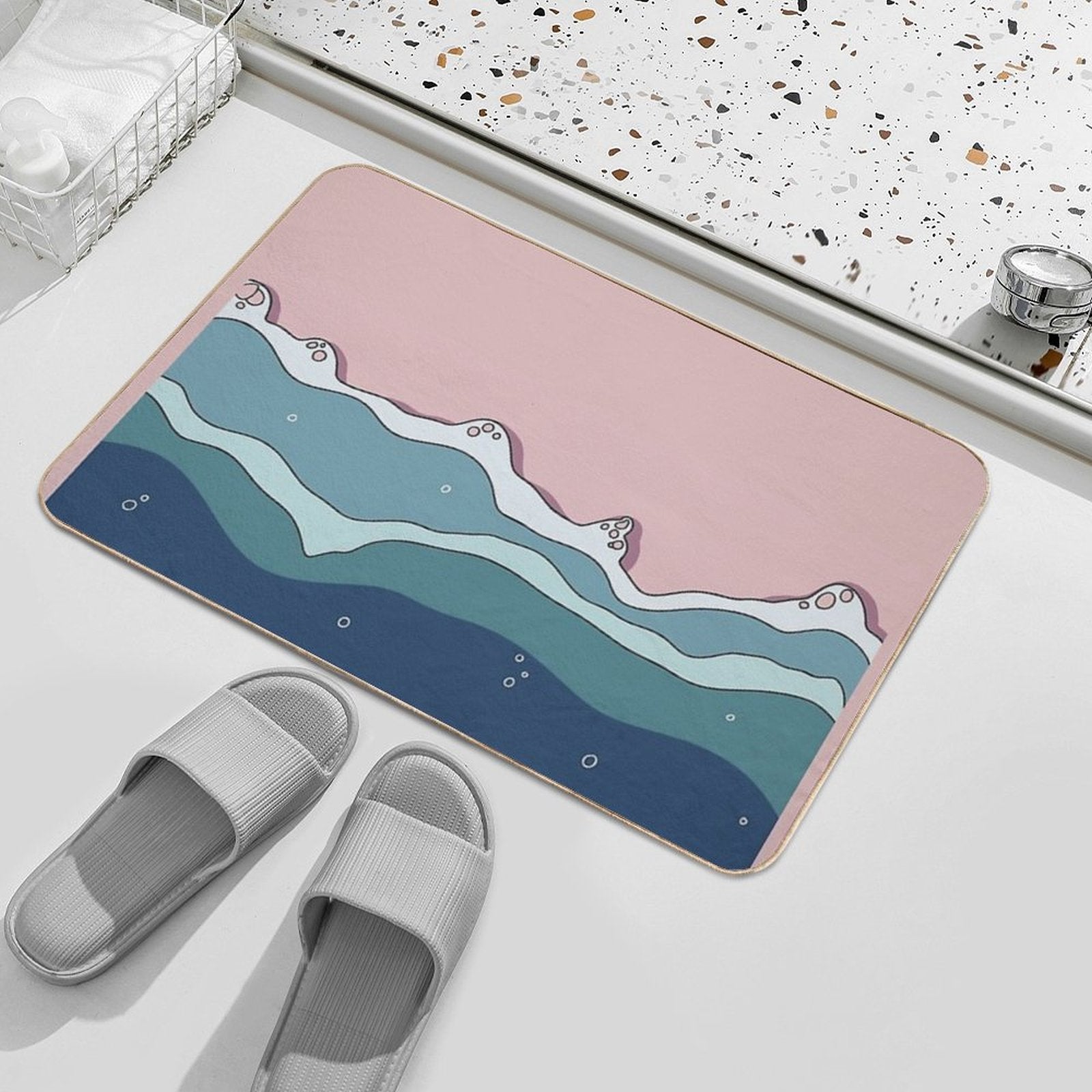 Cartoonish Seashore  Odorless Bath Mat