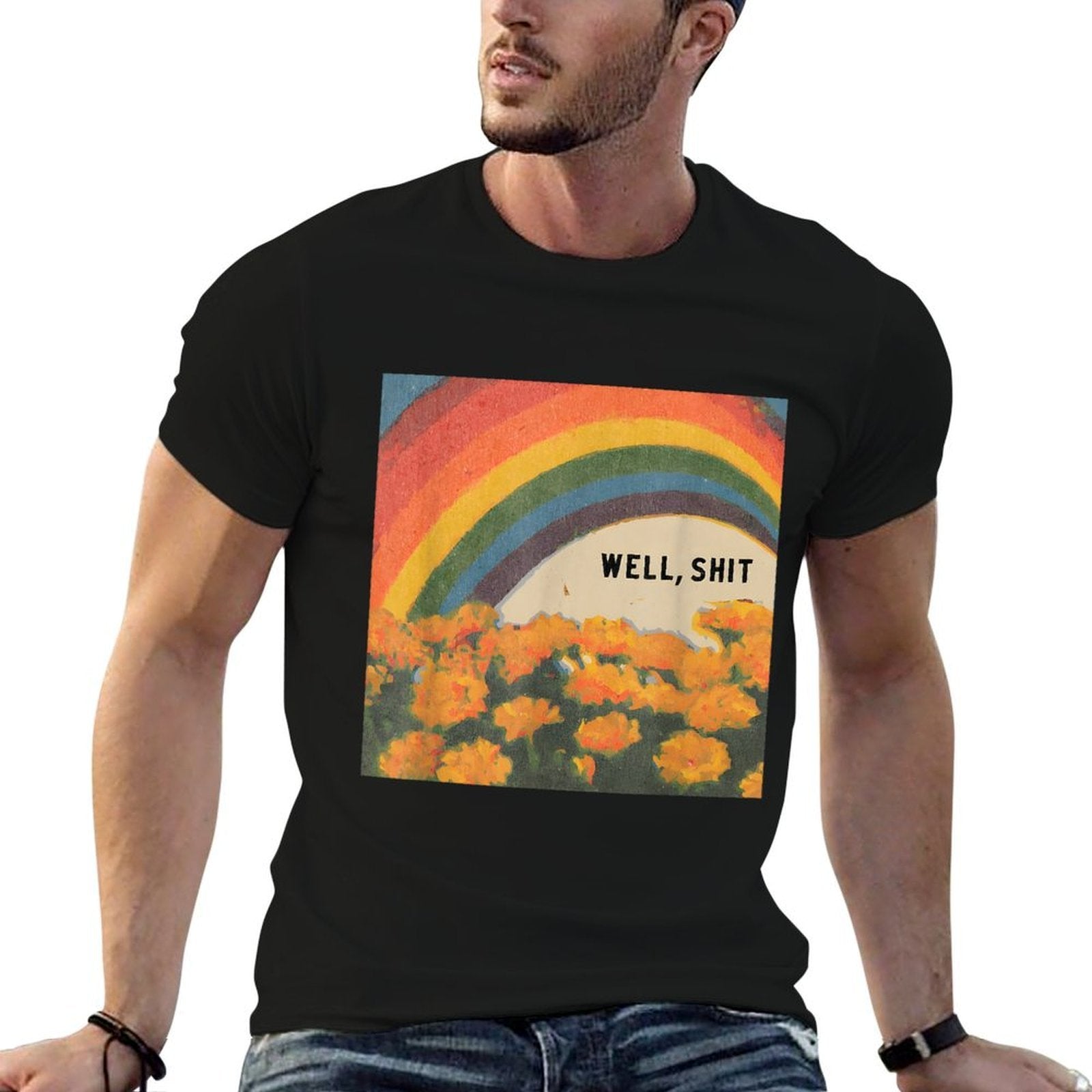 Well Shit Retro Fun Rainbow Floral Art Print  High-quality Stitching T-Shirt