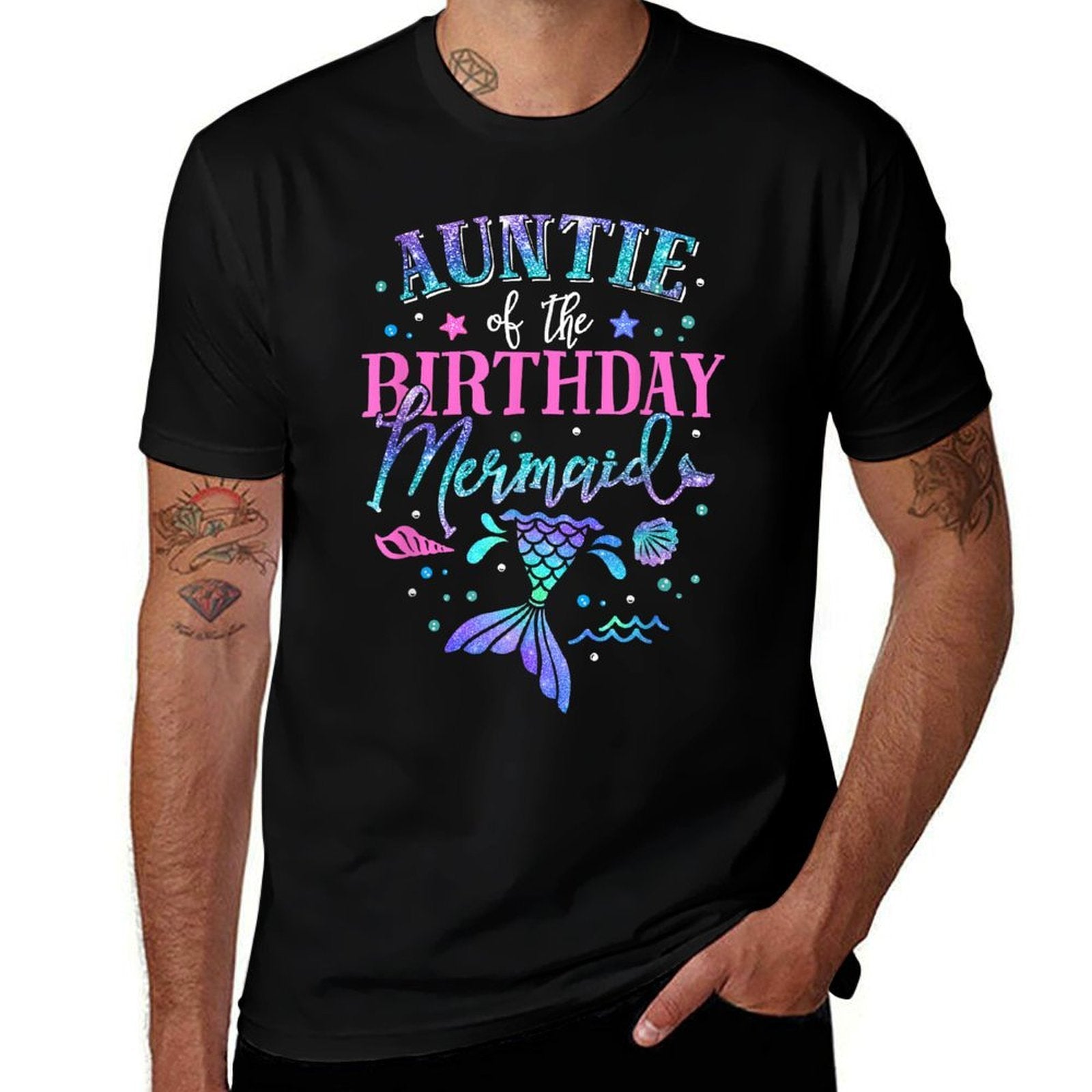 Auntie Of The Birthday Mermaid Party Matching Family  Soft T-Shirt