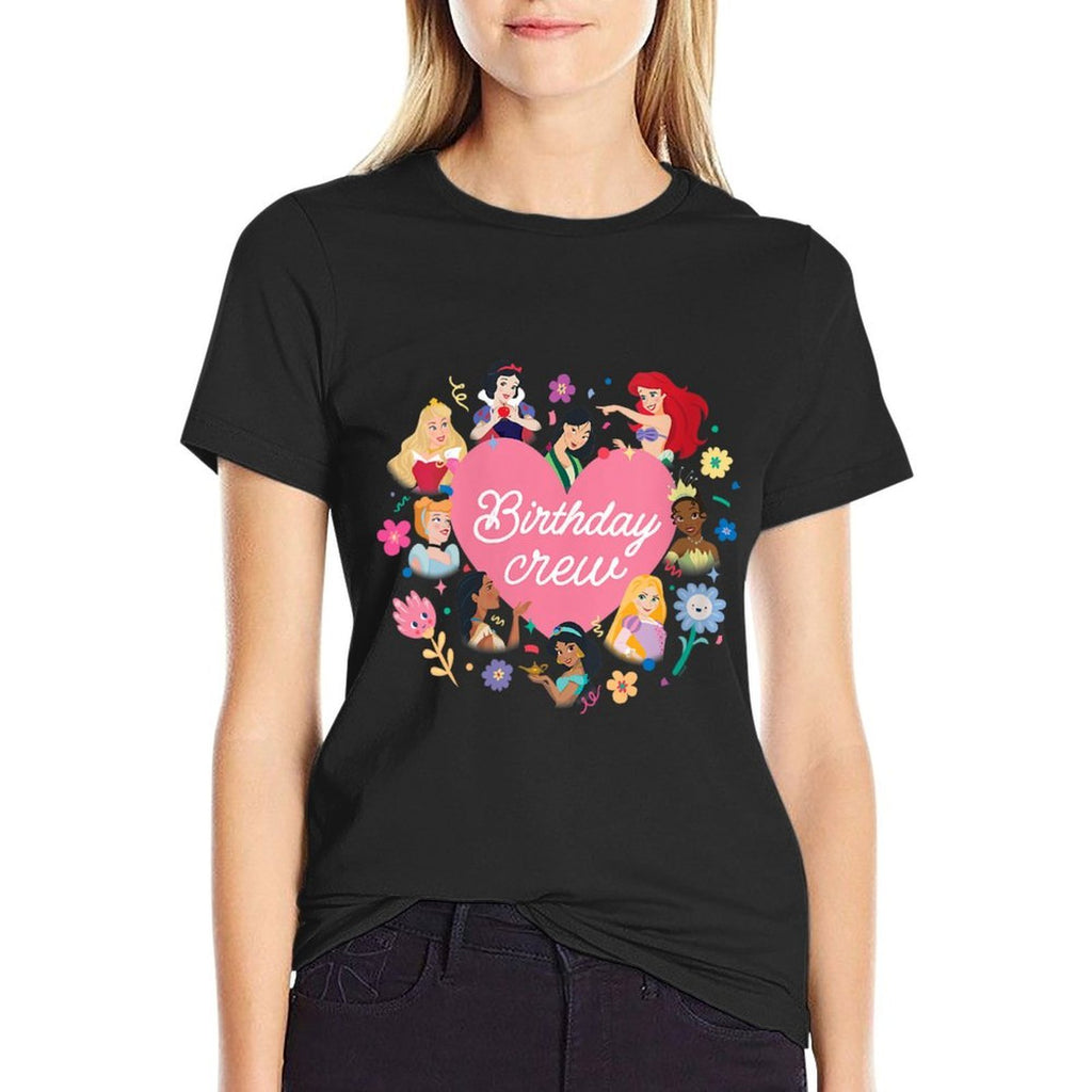 Disney Princess Heart Flowers Friends & Family Birthday Crew  Rolled Sleeves T-Shirt