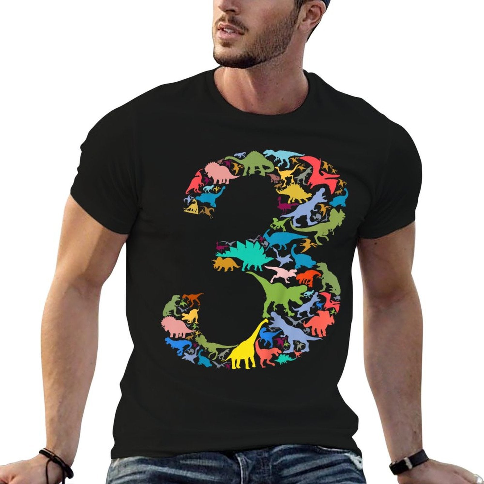 Kids Dinosaur 3rd Birthday Boy 3 Years T-Rex Party Rawr I'm 3  Slim-fit Cut T-Shirt