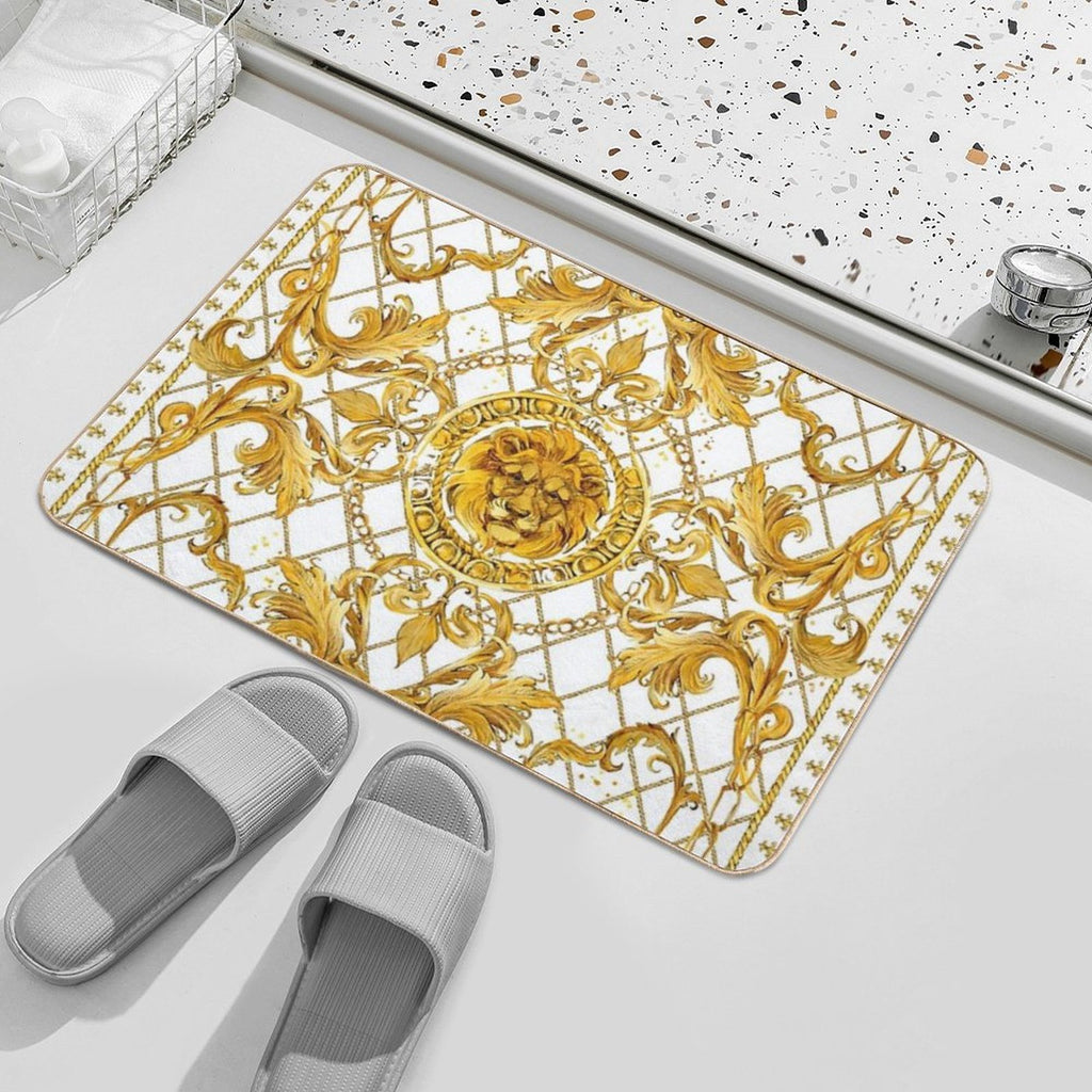 Golden Lion And Damask Ornament.  Non-Slip Bath Mat