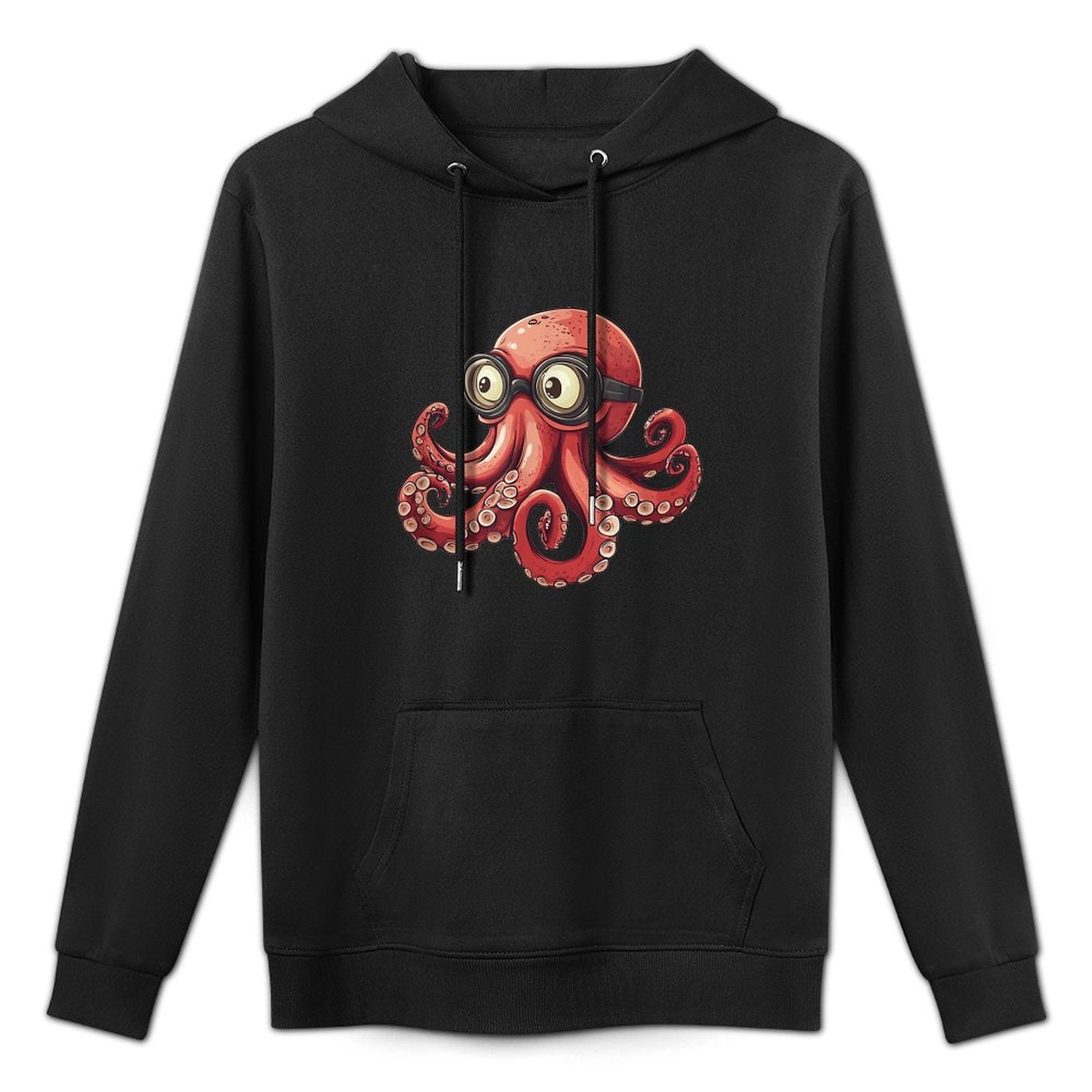 Playful Red Octopus with Funny Sunglasses Look Durable Construction Hoodie
