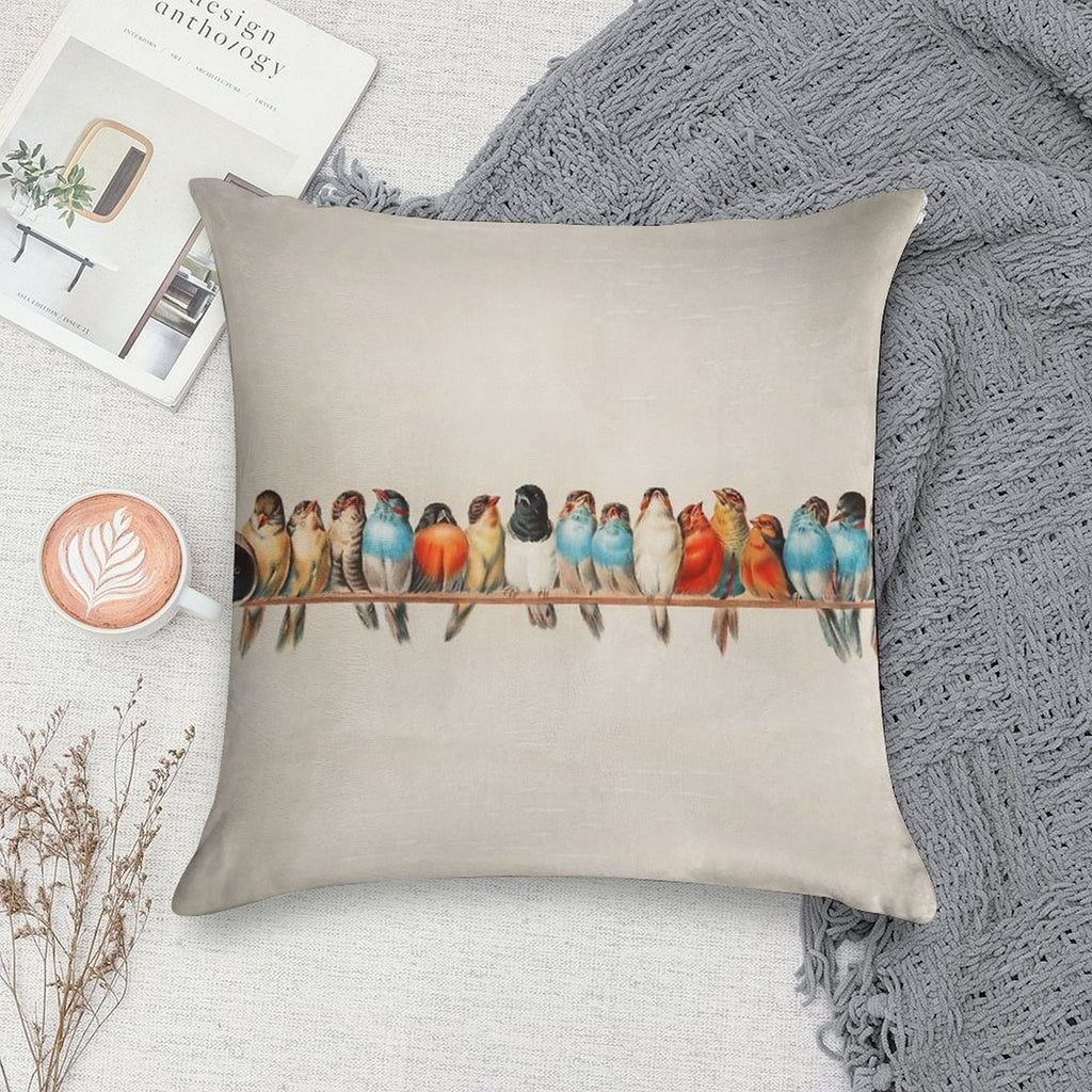 Vintage Birds Soft Reinforced Edging Throw Pillow