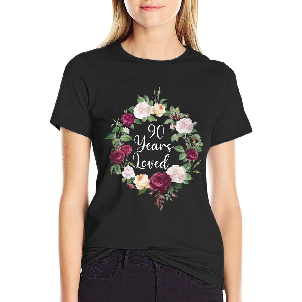 90 Years Loved Men Women 90 Years Old Floral 90th Birthday Sweatshirt  Eco-friendly Material T-Shirt