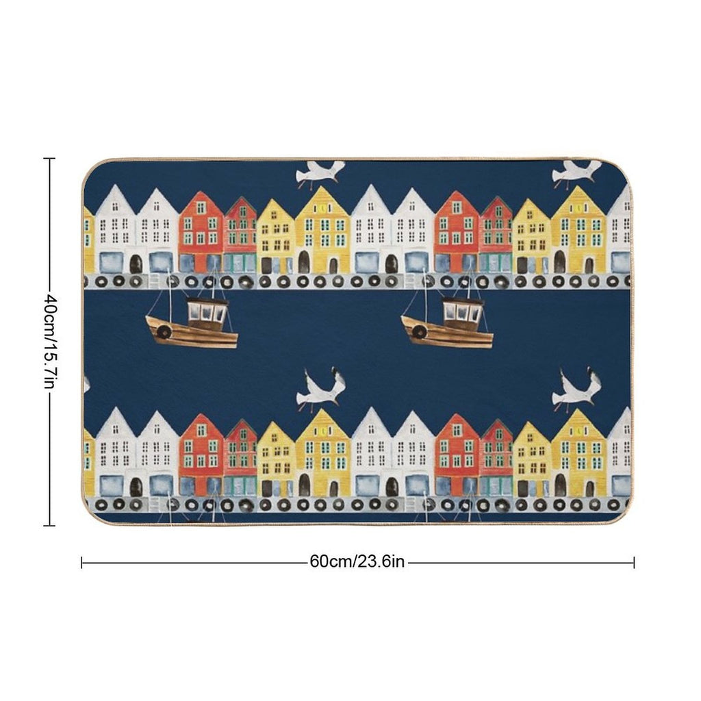 Bergen Norway Watercolor  Dirt-Trapping Bath Mat