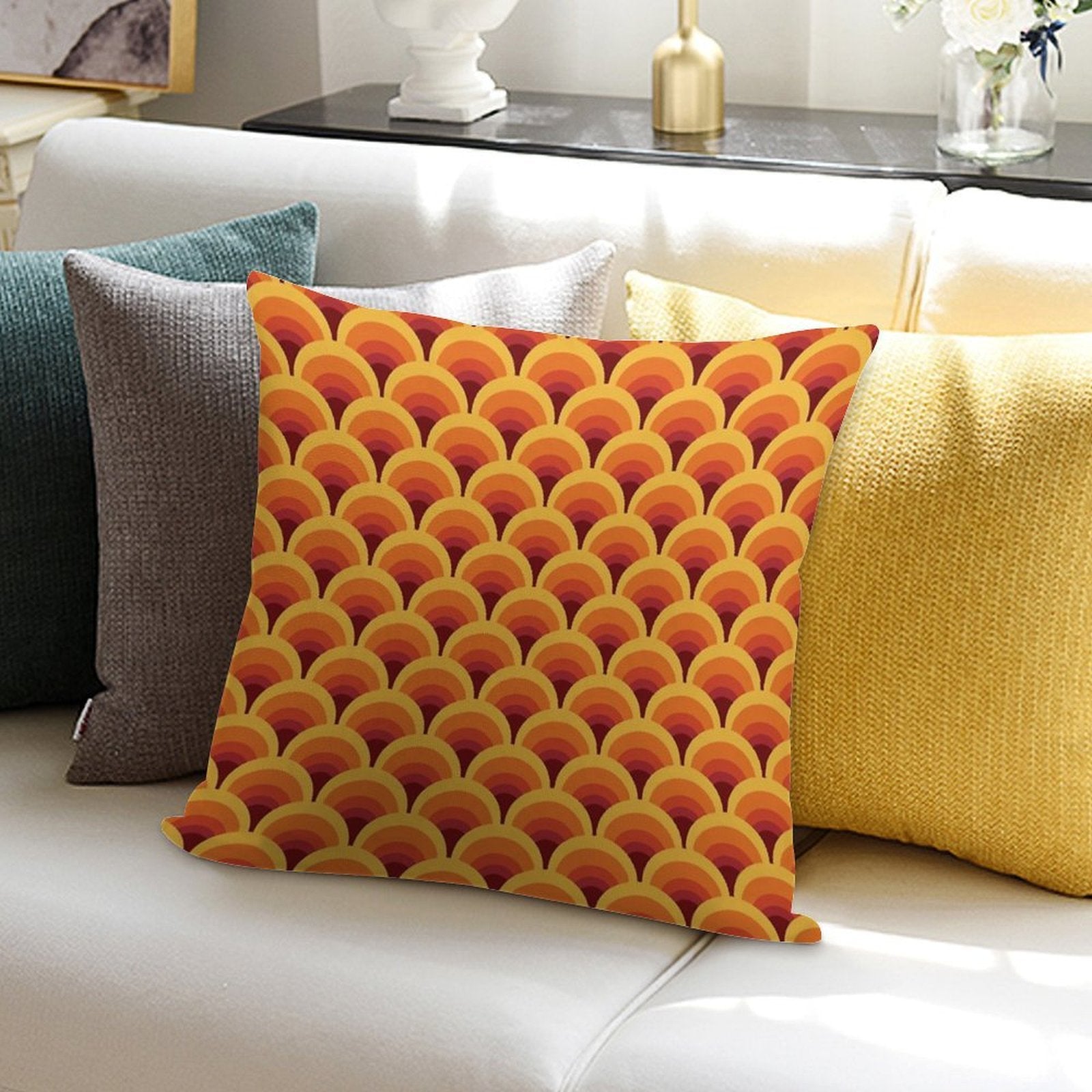 Orange Wave Gradient Retro Pattern Soft Anti-Pilling Throw Pillow