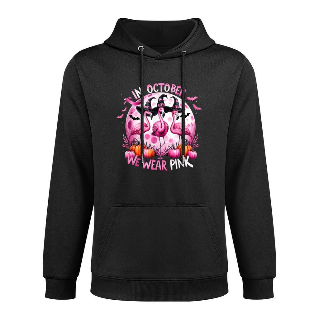 Flamingo In October We Wear Pink Breast Cancer Halloween Medium-Weight Fabric Hoodie