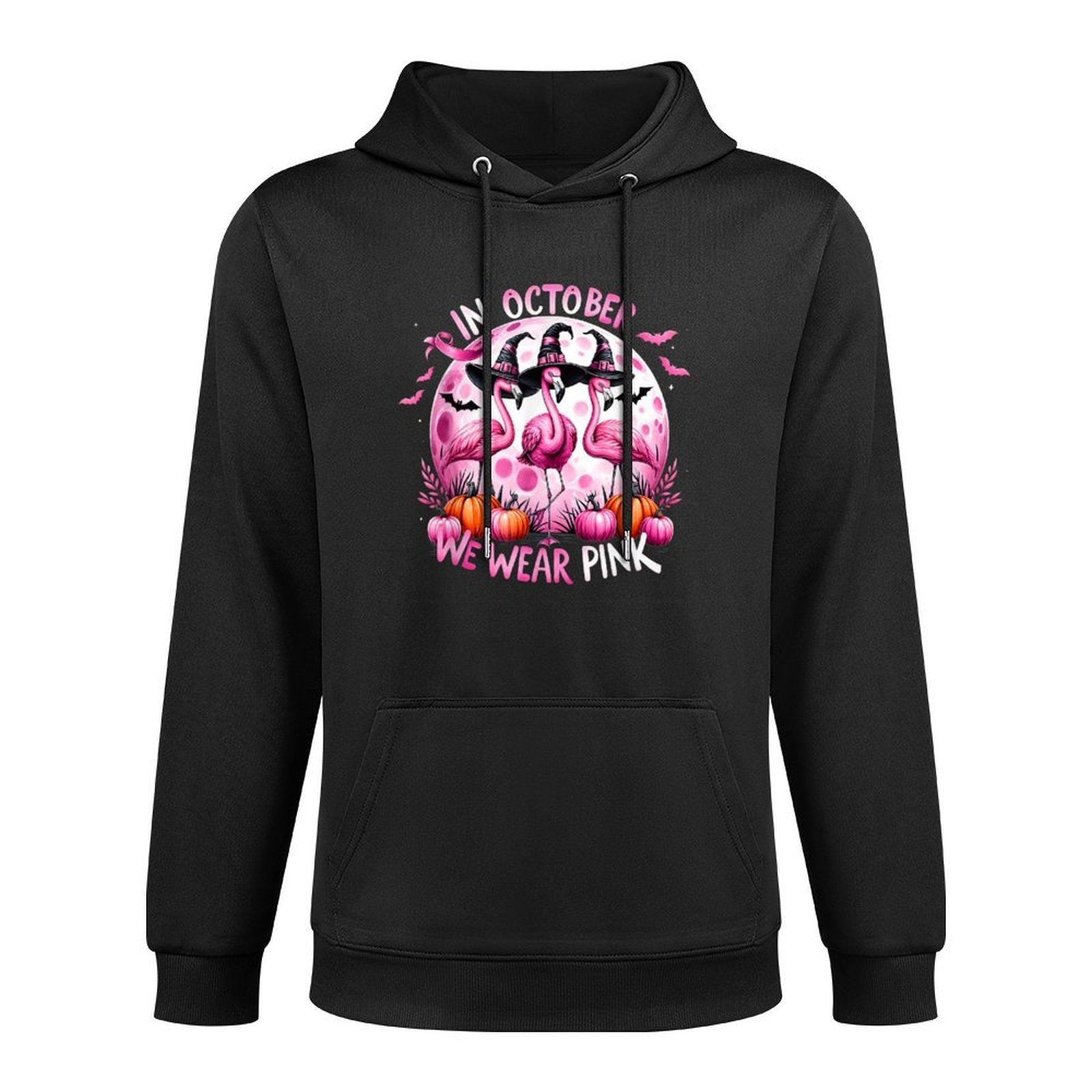 Flamingo In October We Wear Pink Breast Cancer Halloween Medium-Weight Fabric Hoodie