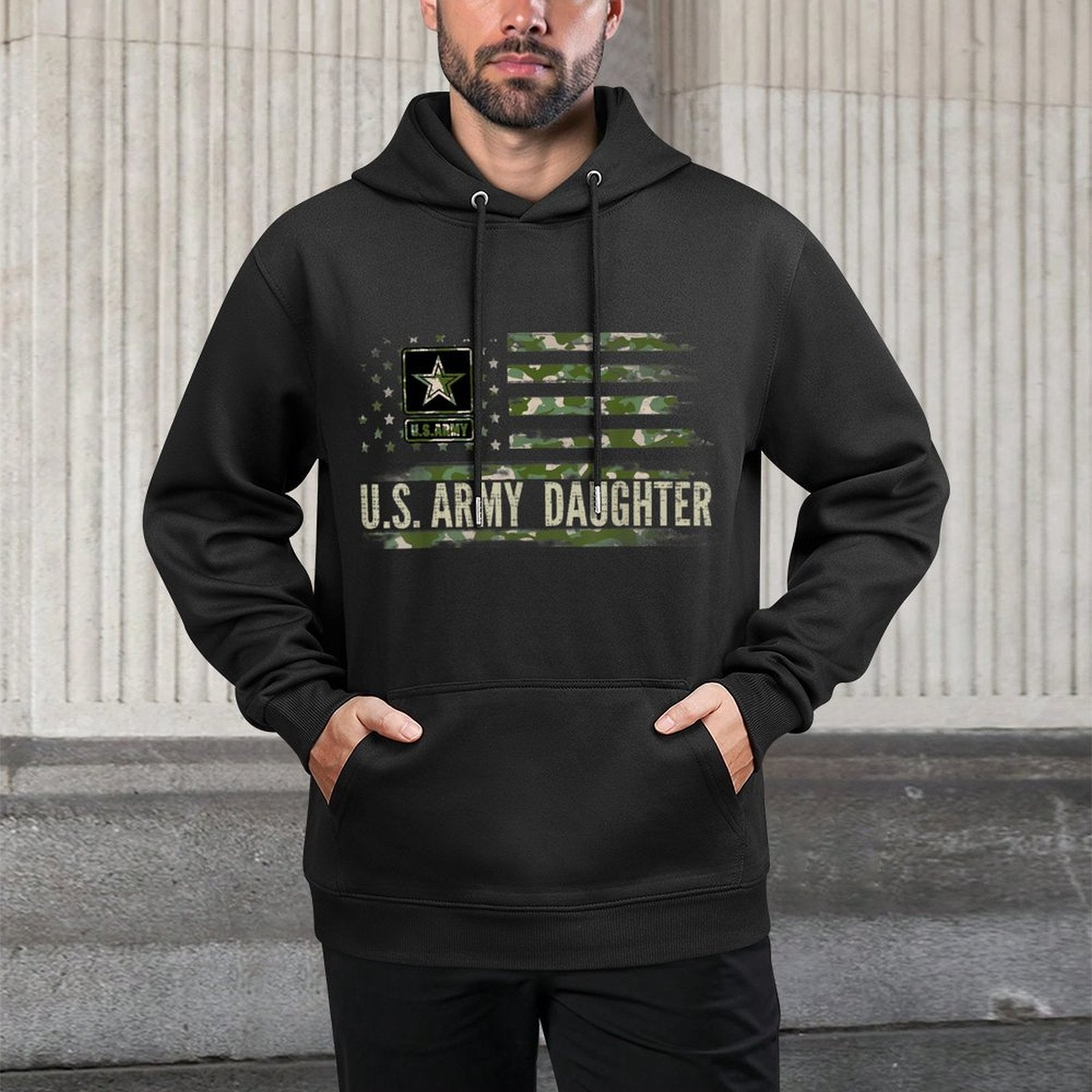 Vintage U.S Army Daughter With Camo American Veteran Machine Washable Hoodie