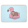 Cute Little Sloth Chilling On Flamingo Pool Float  Pet-Safe Bath Mat