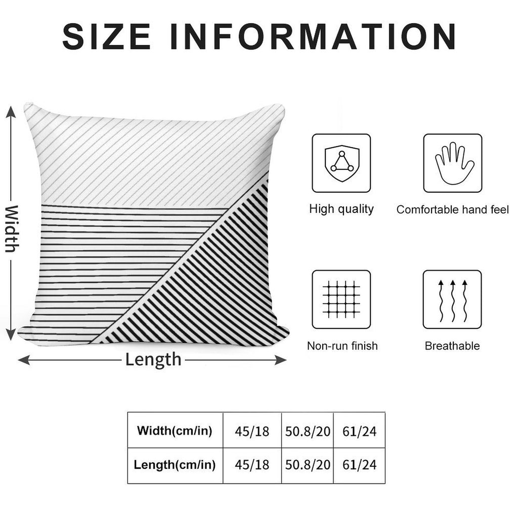 Black And White Geometric Lines Soft Hidden Zipper Throw Pillow