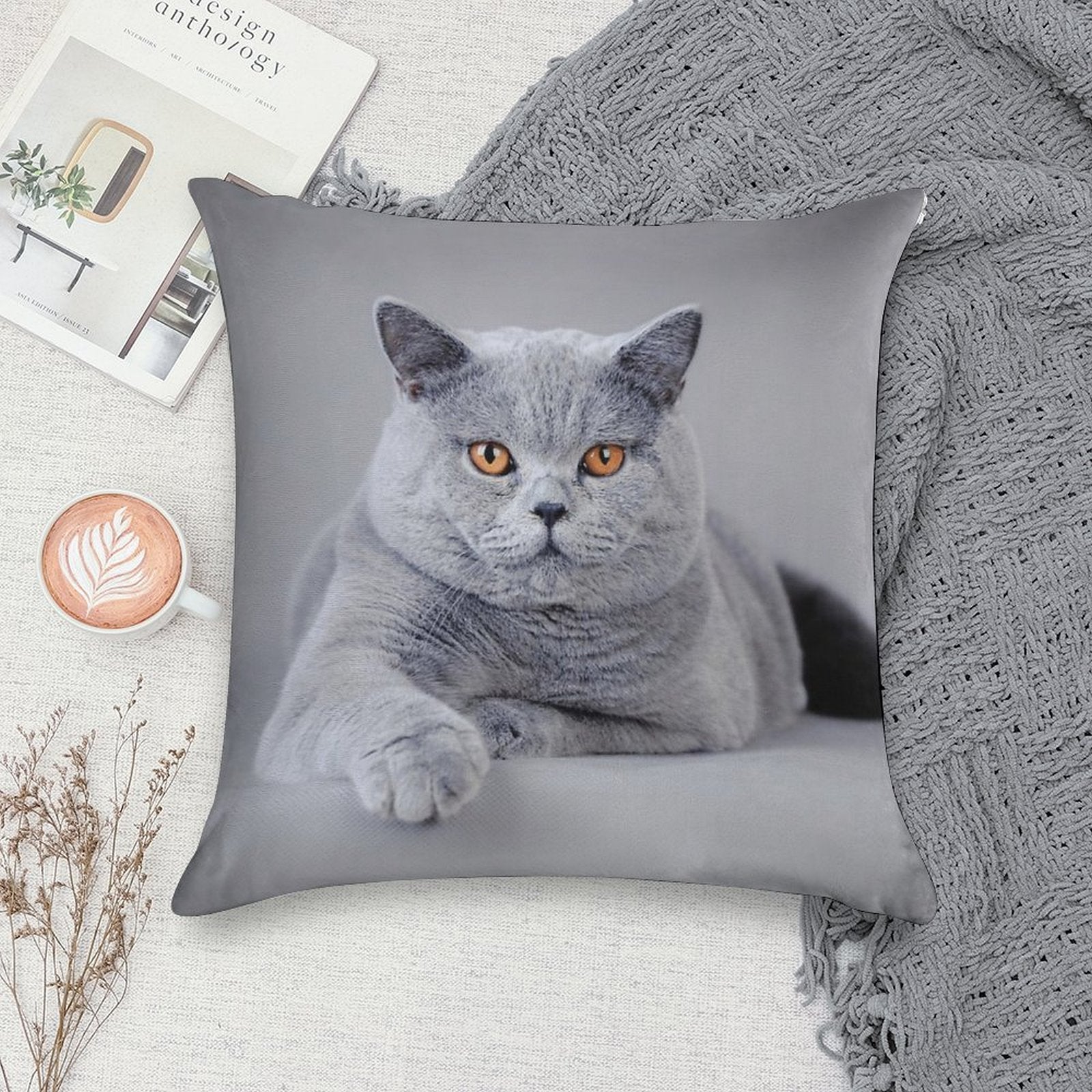 British Shorthair Cat Portrait Soft Durable Construction Throw Pillow