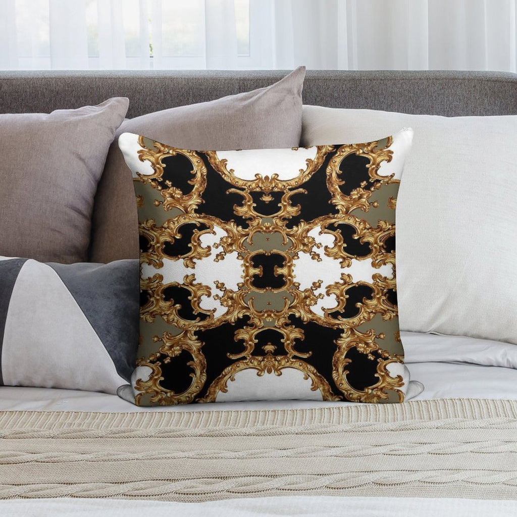 Golden Ornamental Baroque Symmetrical Soft Multiple Sizes Throw Pillow