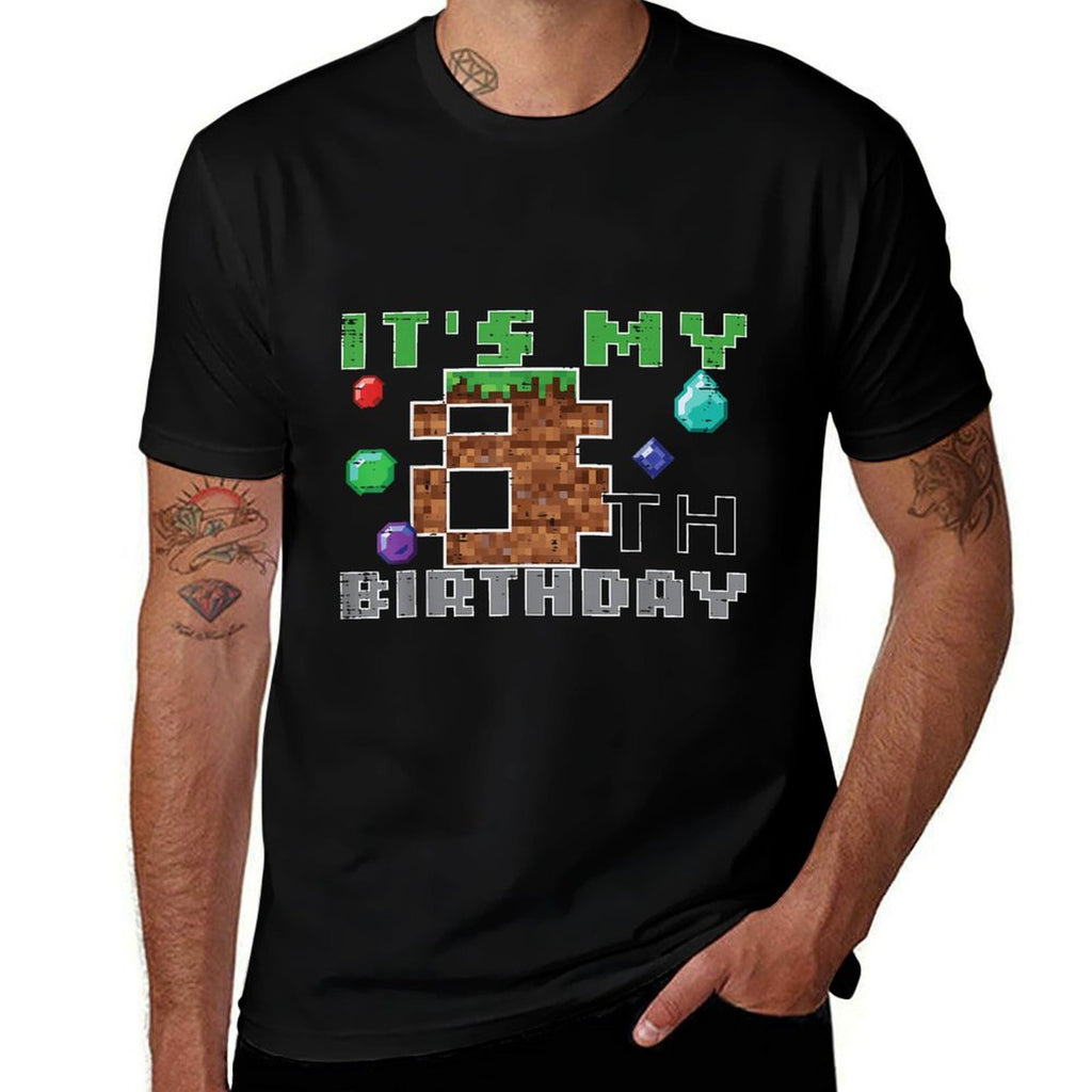 My 8th Birthday Pixel 8 Gamer Video Gaming Boys Kids Youth  Slim-fit Cut T-Shirt