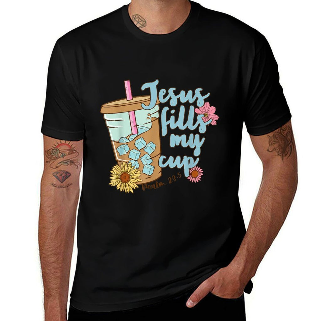 Jesus Fills My Cup Christ Ice Coffee Bible Flower Apparel  Vintage-inspired T-Shirt