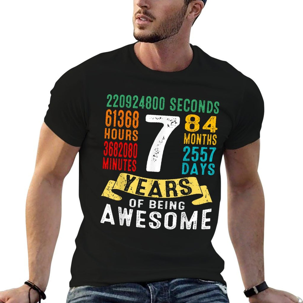 7 Years Old 7th Birthday Gifts Retro Vintage 84 Months Comfortable T-Shirt