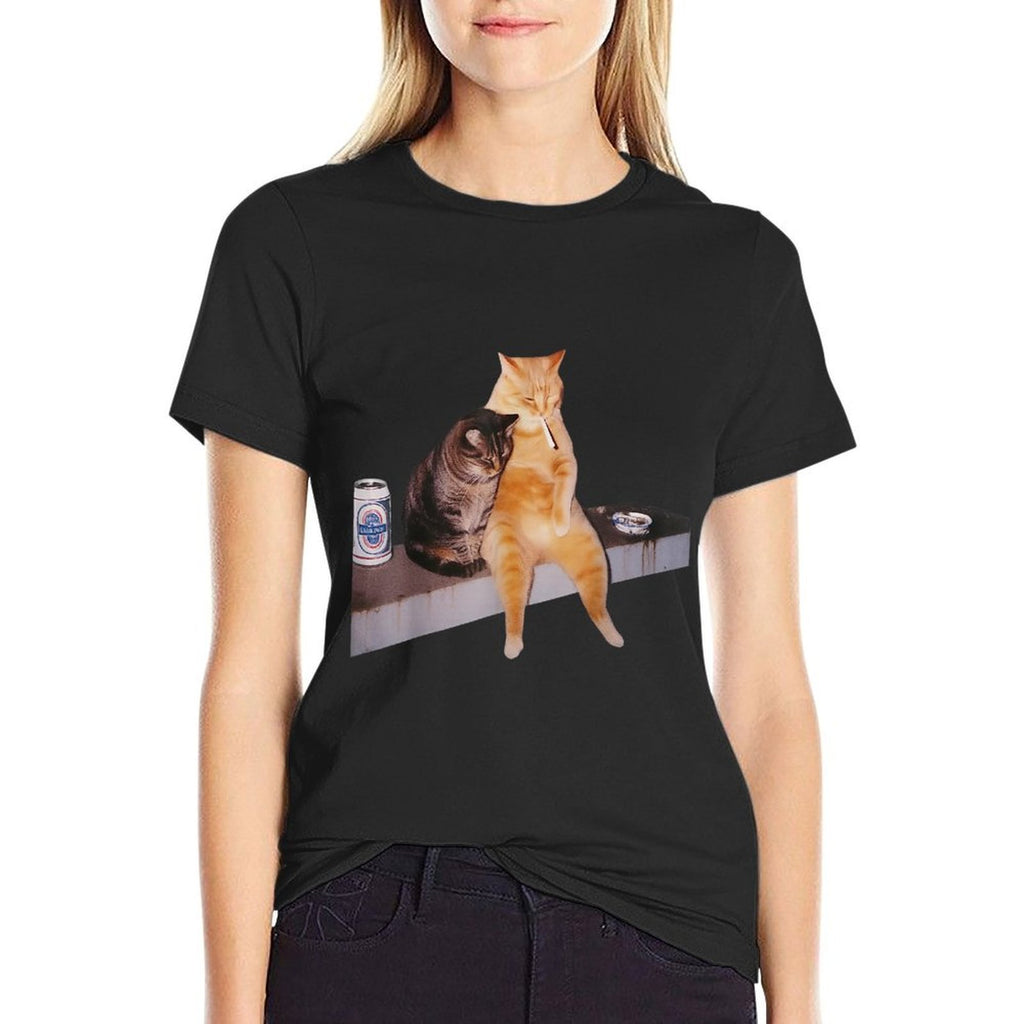 Cat Meme Cat Smoking Cigarette  Cotton T-Shirt