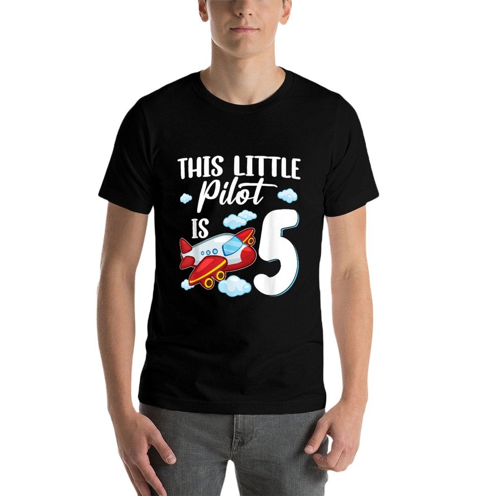 This Little Pilot Is 5 Year Old Kids Airplane 5th Birthday  Rolled Sleeves T-Shirt
