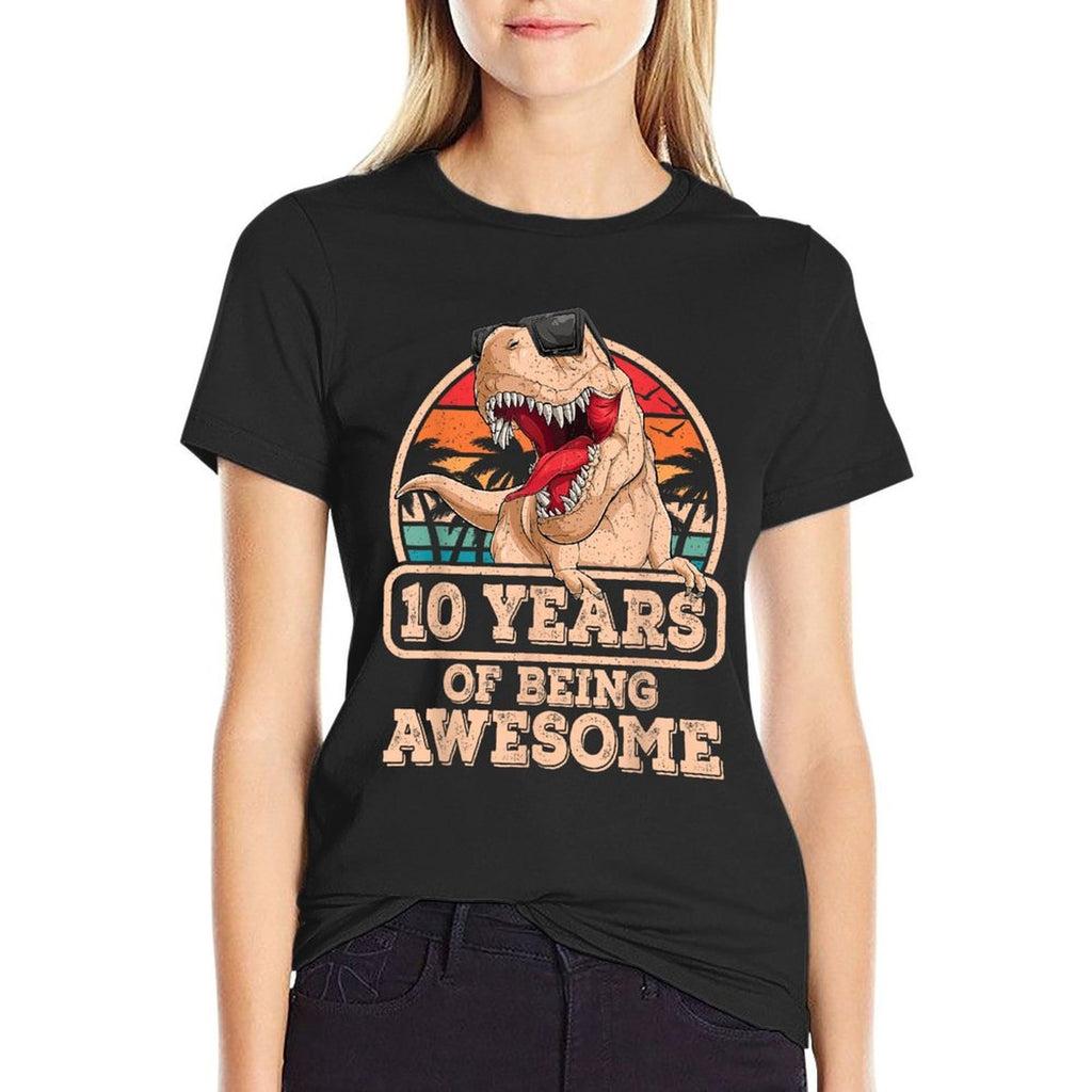 10 Years Of Being Awesome T Rex Dinosaur 10th Birthday Dino  Stretchy T-Shirt