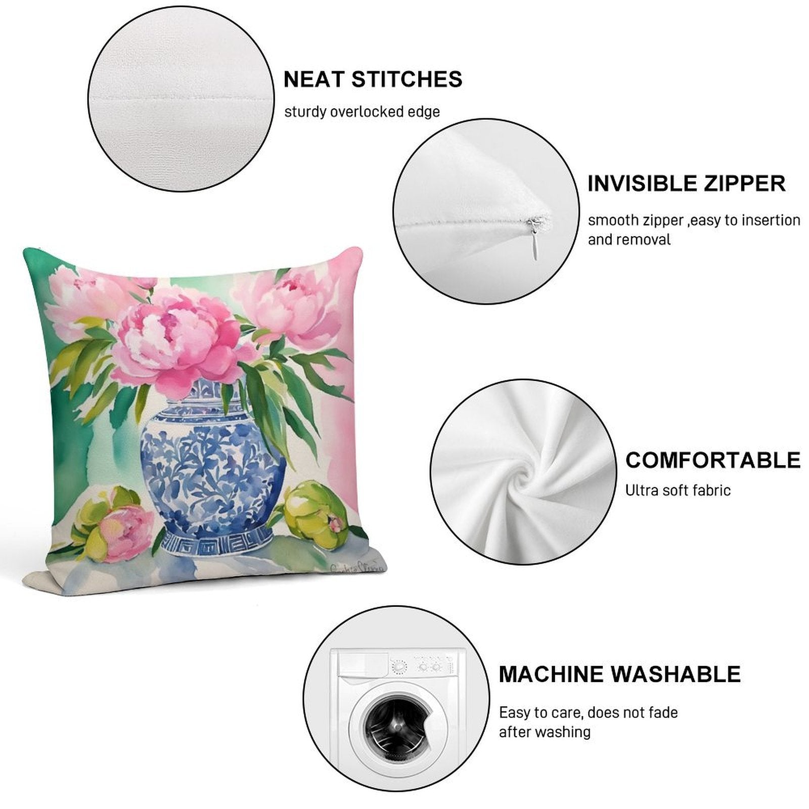 Pink Peonies in Ginger Jar Soft Gift Ready Throw Pillow