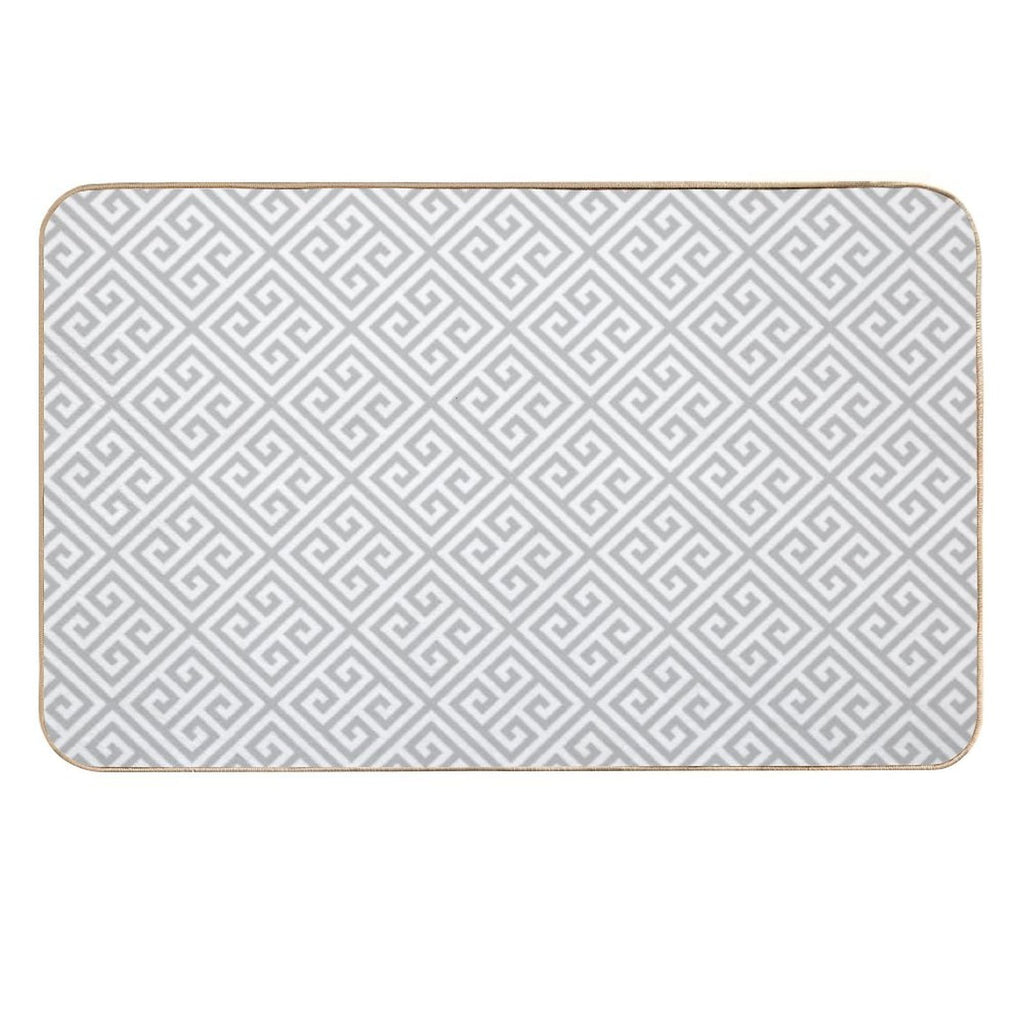 Greek Key Silver Gray And White Diagonal Pattern  Dirt-Trapping Bath Mat