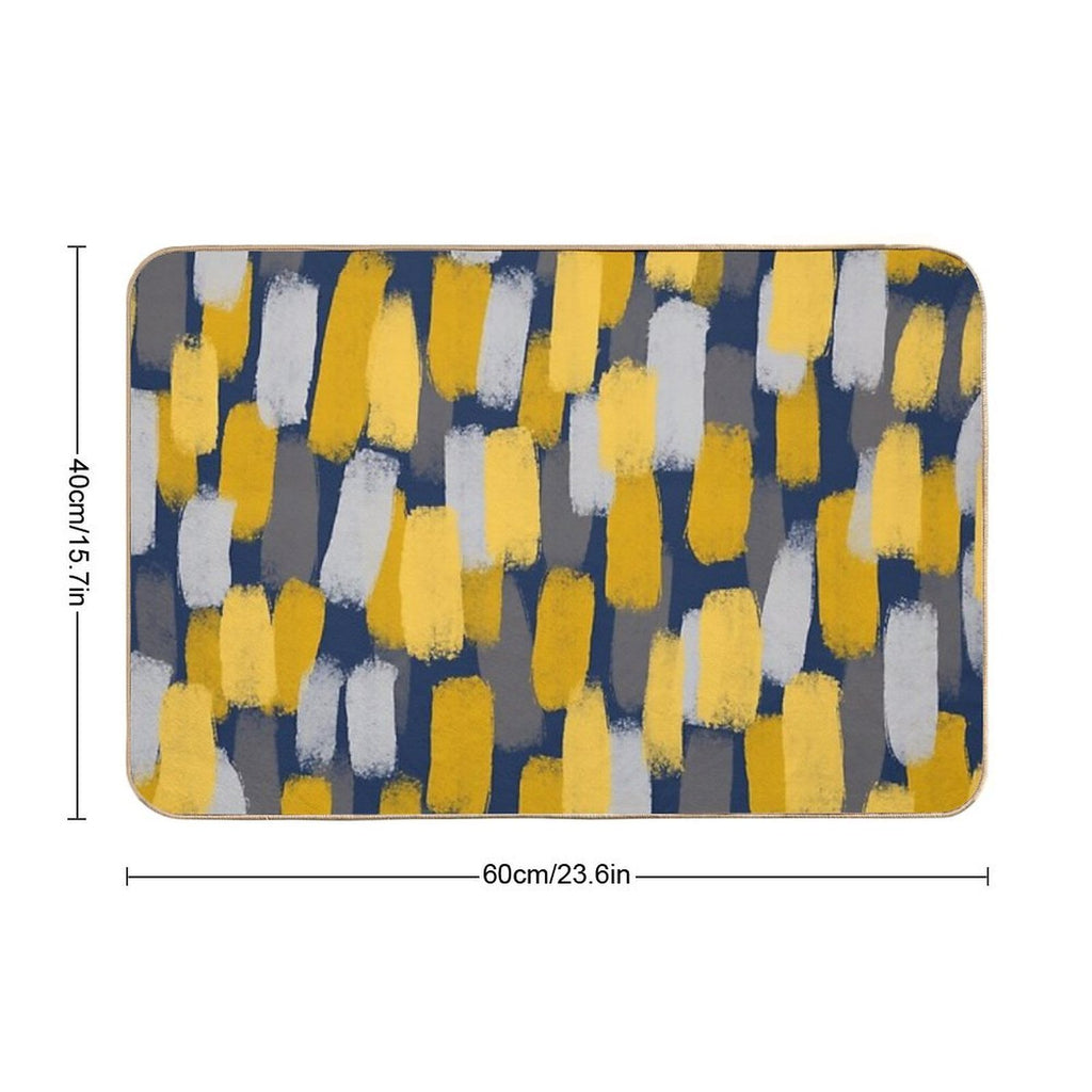 Abstract Grey And Mustard Yellow Paint Brush Effect on Navy Blue  Odorless Bath Mat