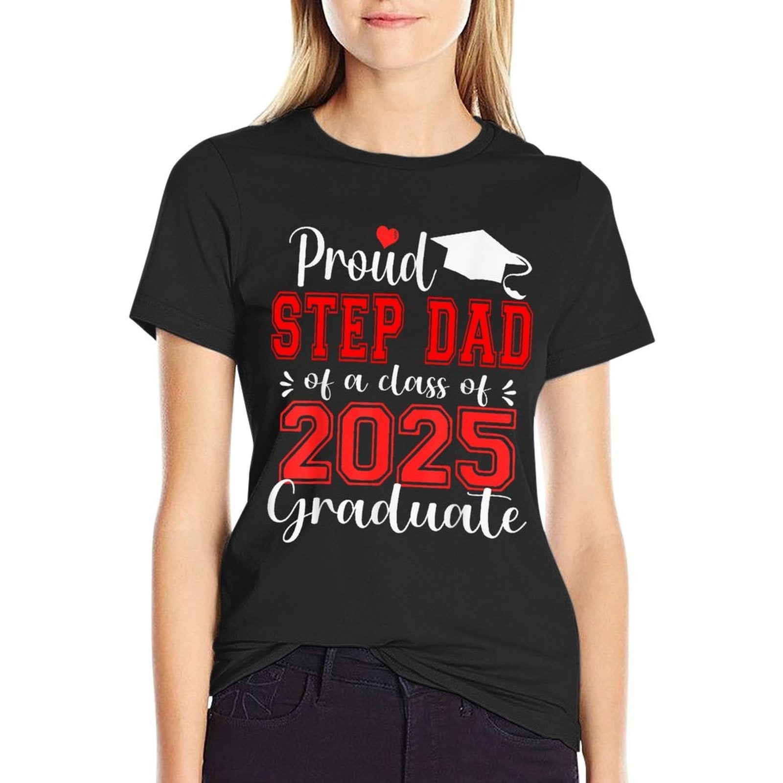 Super Proud Step Dad of 2025 Graduate Graduation Family  Trendy Pattern T-Shirt