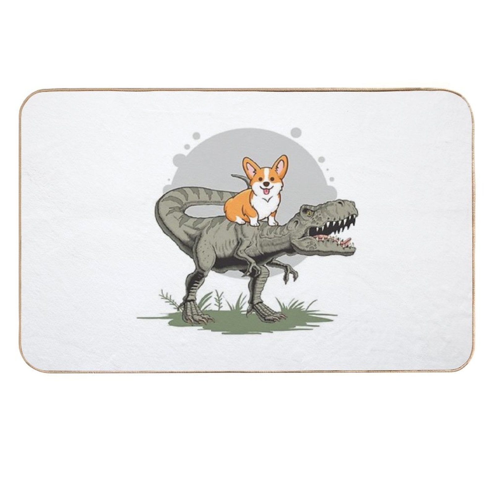 Corgi on Dinosaur  Fade-Resistant Bath Mat