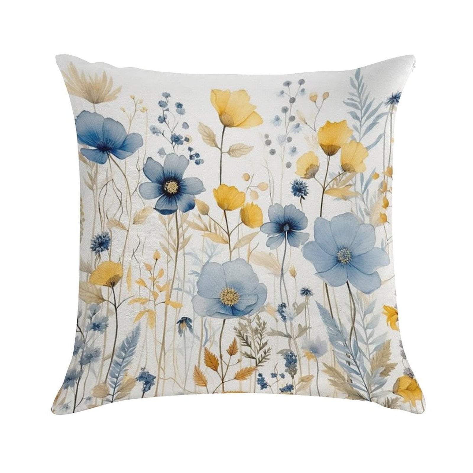 Blue And Yellow Wildflowers, Watercolour  Boho Flowers Soft Ultra-Soft Texture Throw Pillow