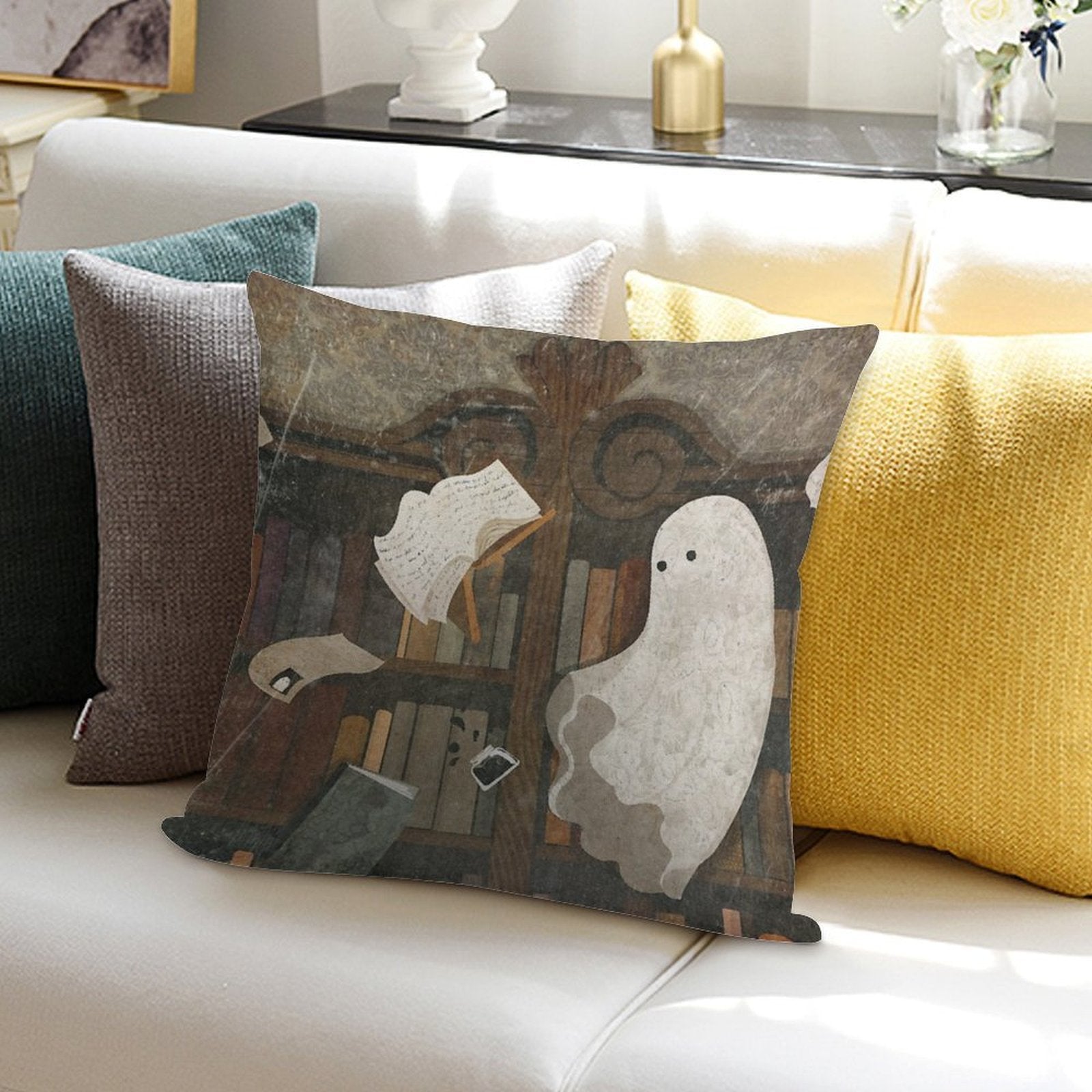 There's A Poltergeist in The Library Again... Soft Fade-Resistant Throw Pillow