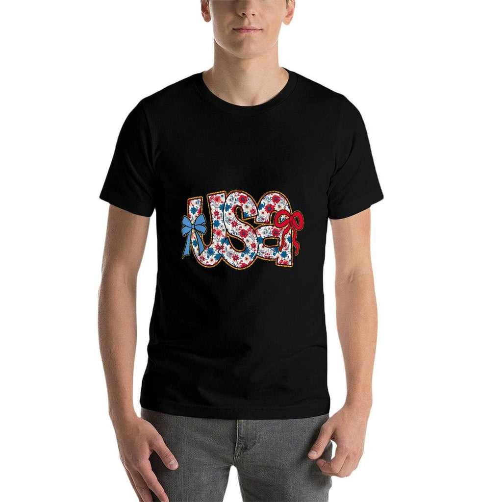 Coquette Bow 4th Of July USA Floral USA For Women Girls  Affordable Price T-Shirt