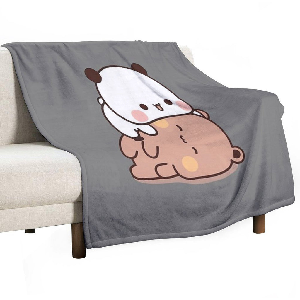 BuBu Panda And DuDu Bear Are Playing Together ❤️ Durable Throw Blanket