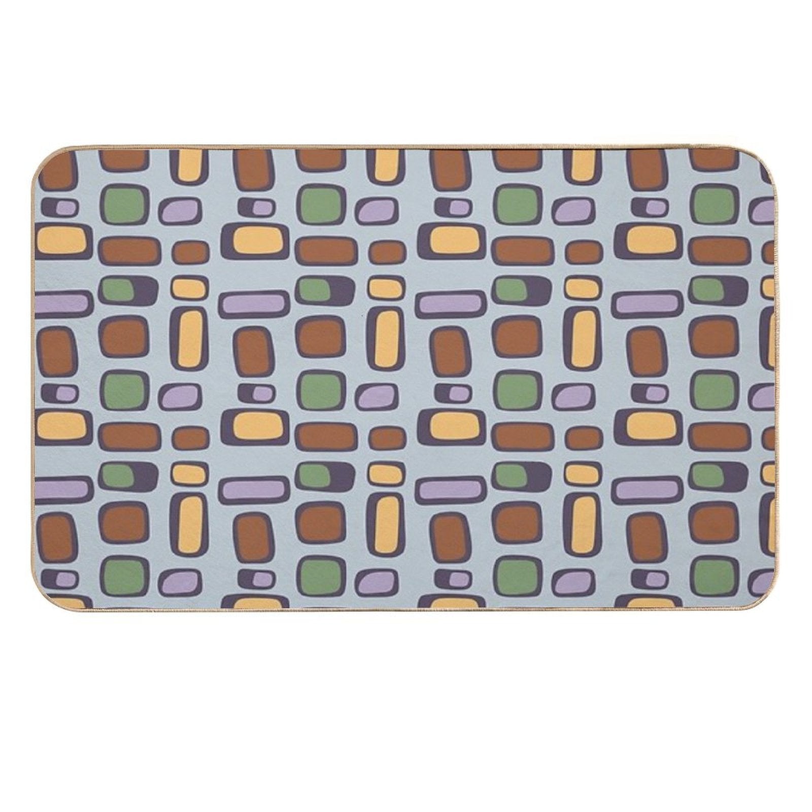 Colorful Retro Mid Century Aesthetic Squares Geometric Pattern Gray Blue & Brown  Versatile Bath Mat