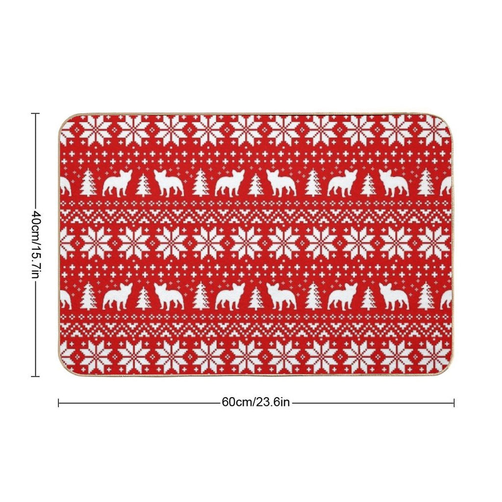 French Bulldog Silhouettes Christmas Holiday Pattern  Long-Lasting Bath Mat