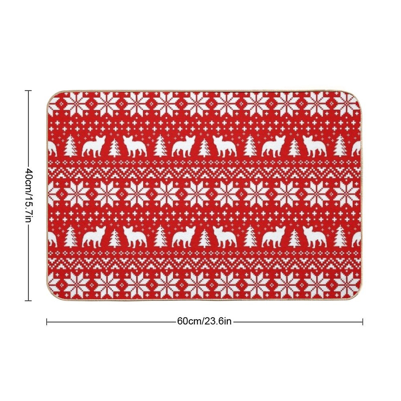 French Bulldog Silhouettes Christmas Holiday Pattern  Long-Lasting Bath Mat
