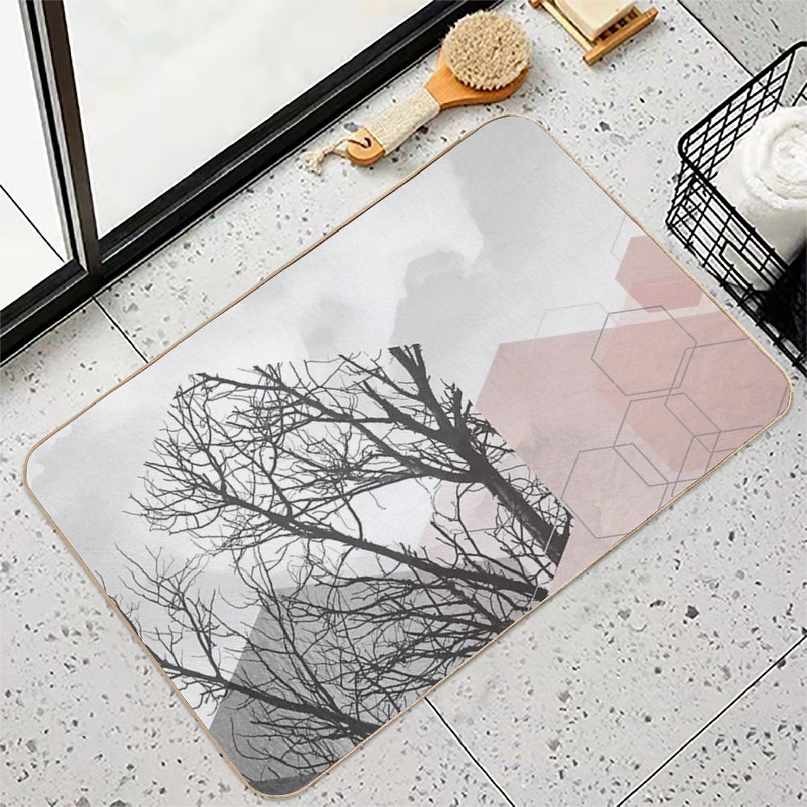 Pink And Grey Hexagon Art II Durable Bath Mat
