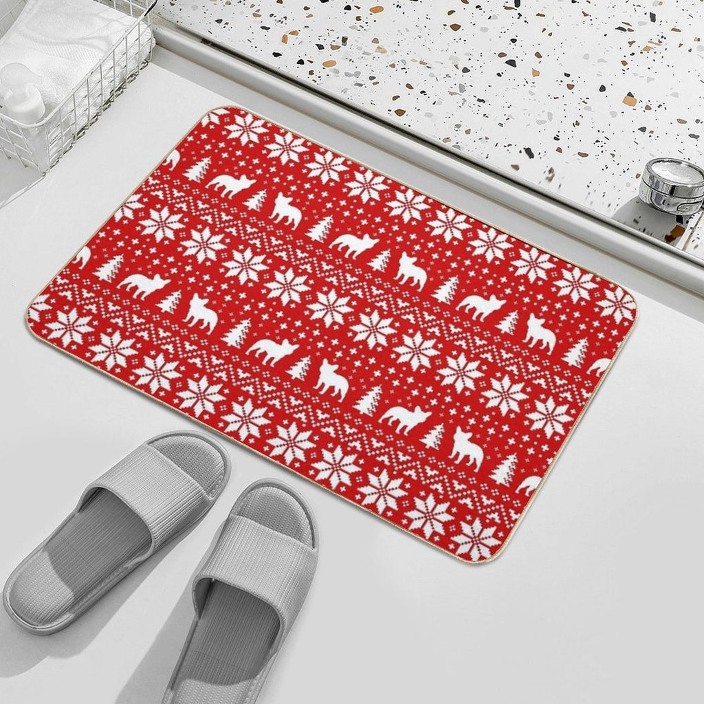 French Bulldog Silhouettes Christmas Holiday Pattern  Long-Lasting Bath Mat