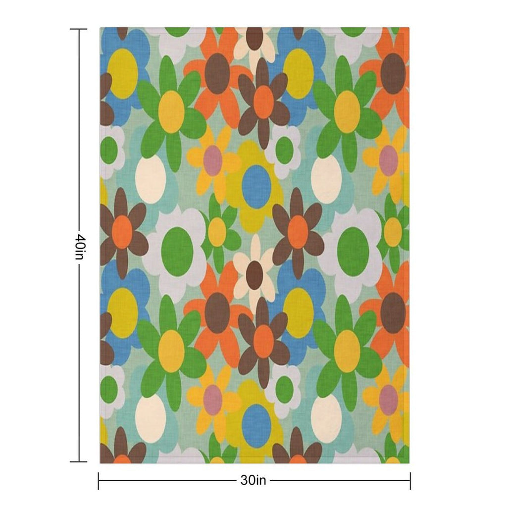 70s Floral Blue Shrink-resistant Throw Blanket