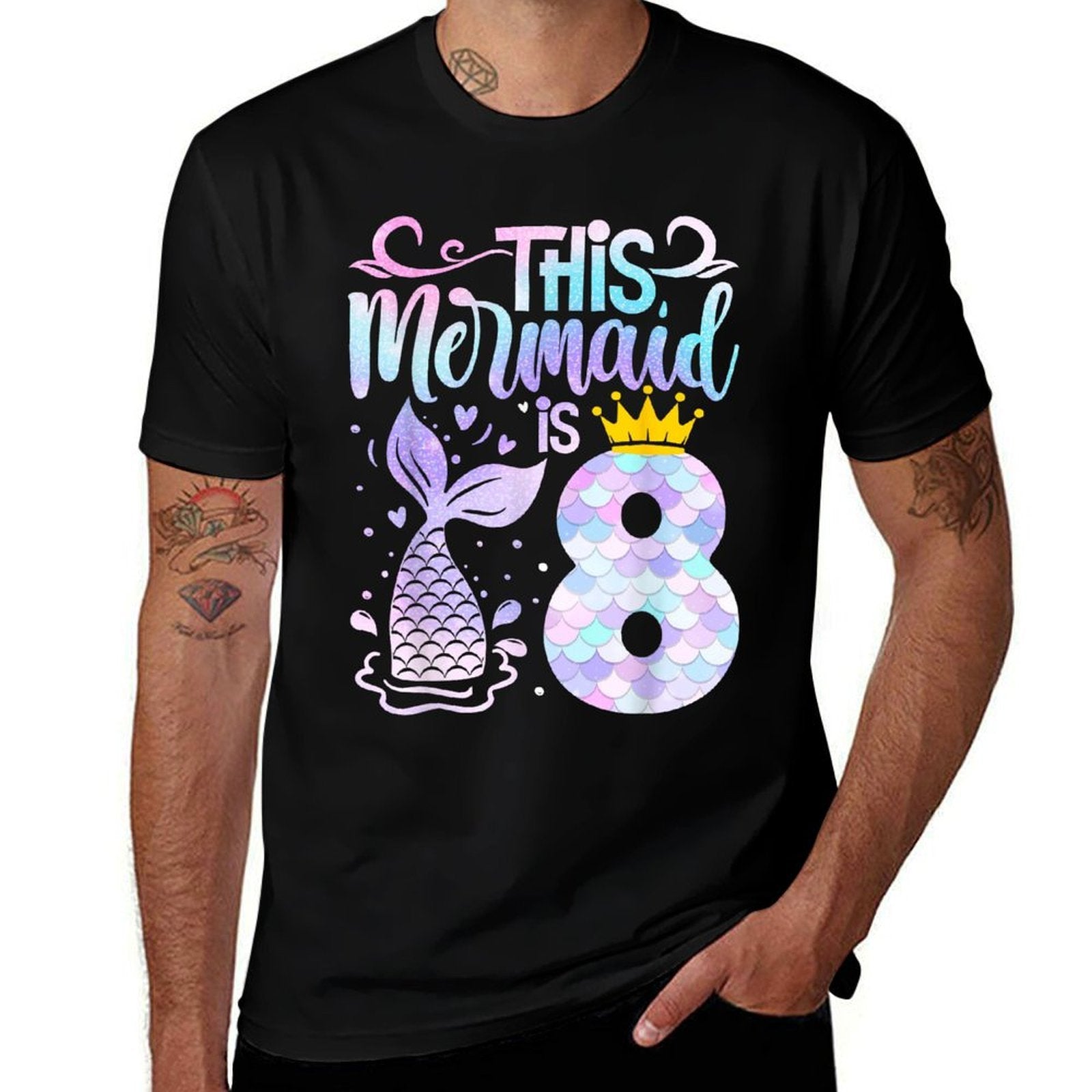Mermaid 8th Birthday 8 Year Old Girl Eight Yrs Happy Bday  Lightweight T-Shirt