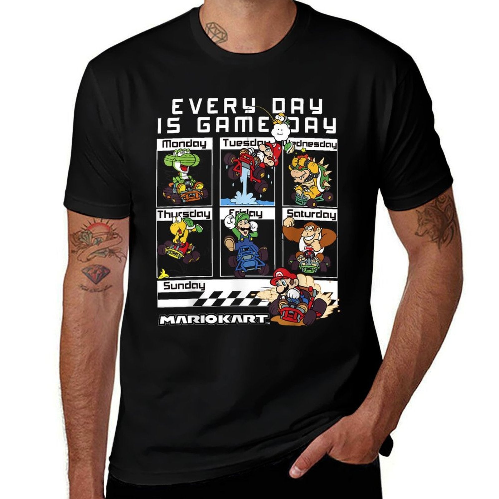Mario Kart Everyday Is Game Day Group Shot Graphic  Stretchy T-Shirt