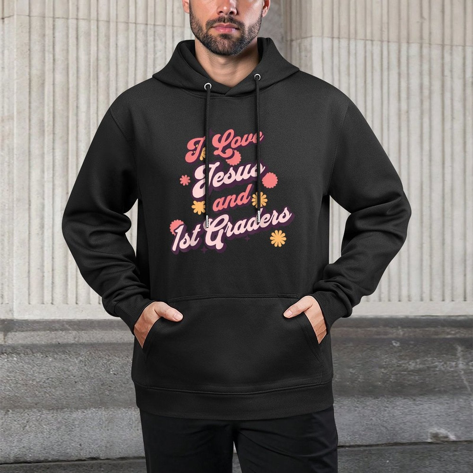 Christian Teacher I Love Jesus And 1st Grade Religious Woman Shrink-Resistant Hoodie