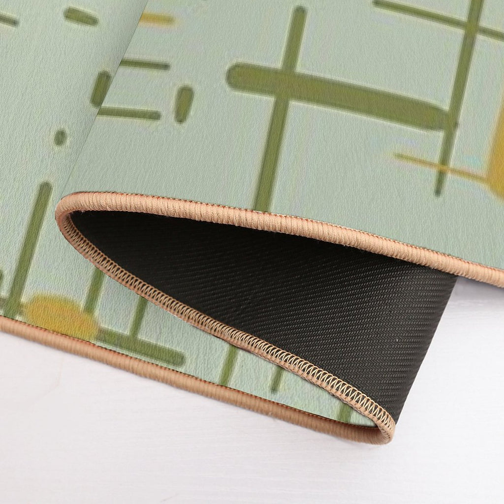 Mid-Century Modern Kinetikos Pattern Celadon Olive Green Mustard Gold  Versatile Bath Mat