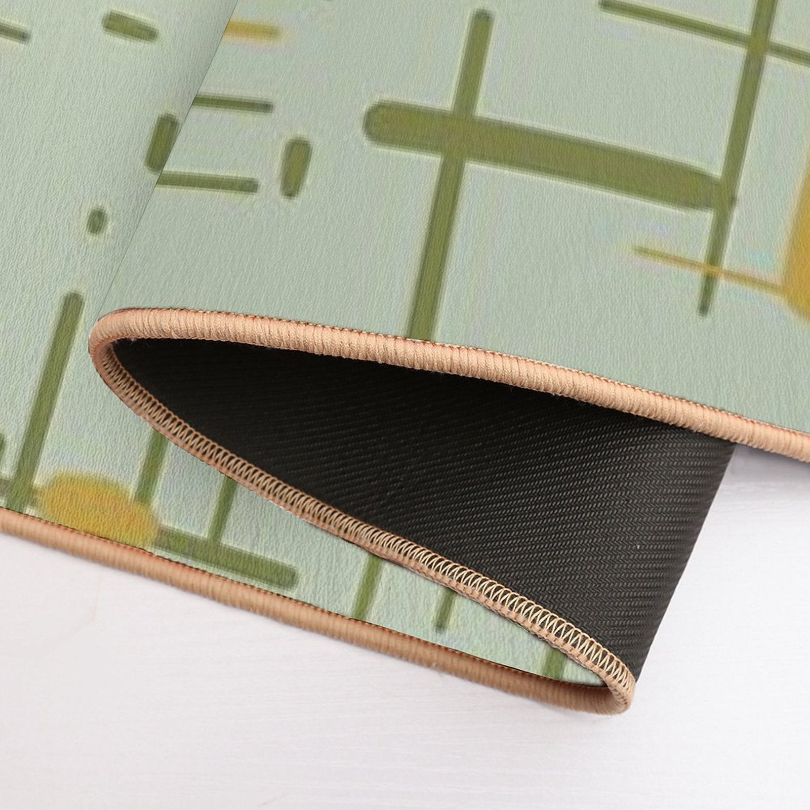 Mid-Century Modern Kinetikos Pattern Celadon Olive Green Mustard Gold  Versatile Bath Mat